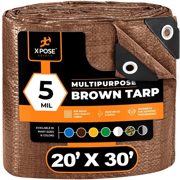 Xpose Safety 20 ft x 30 ft 5 mil Tarp, Brown, Polyethylene BRT-2030-X